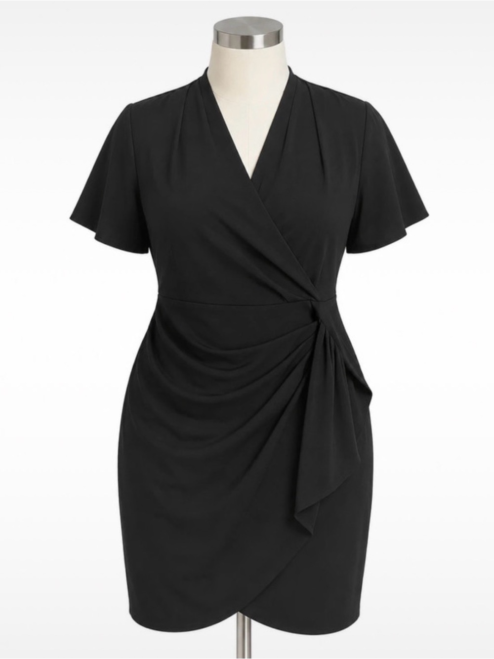 DKNY plus Women's Black Side-Ruched V-Neck Dress Size 14 W -like new